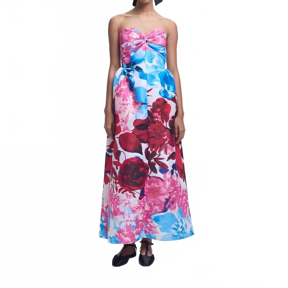 NEW KIKA VARGAS rose dress in red garden taffeta